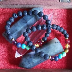 💐Pair of Lava Stone Chakra bracelets